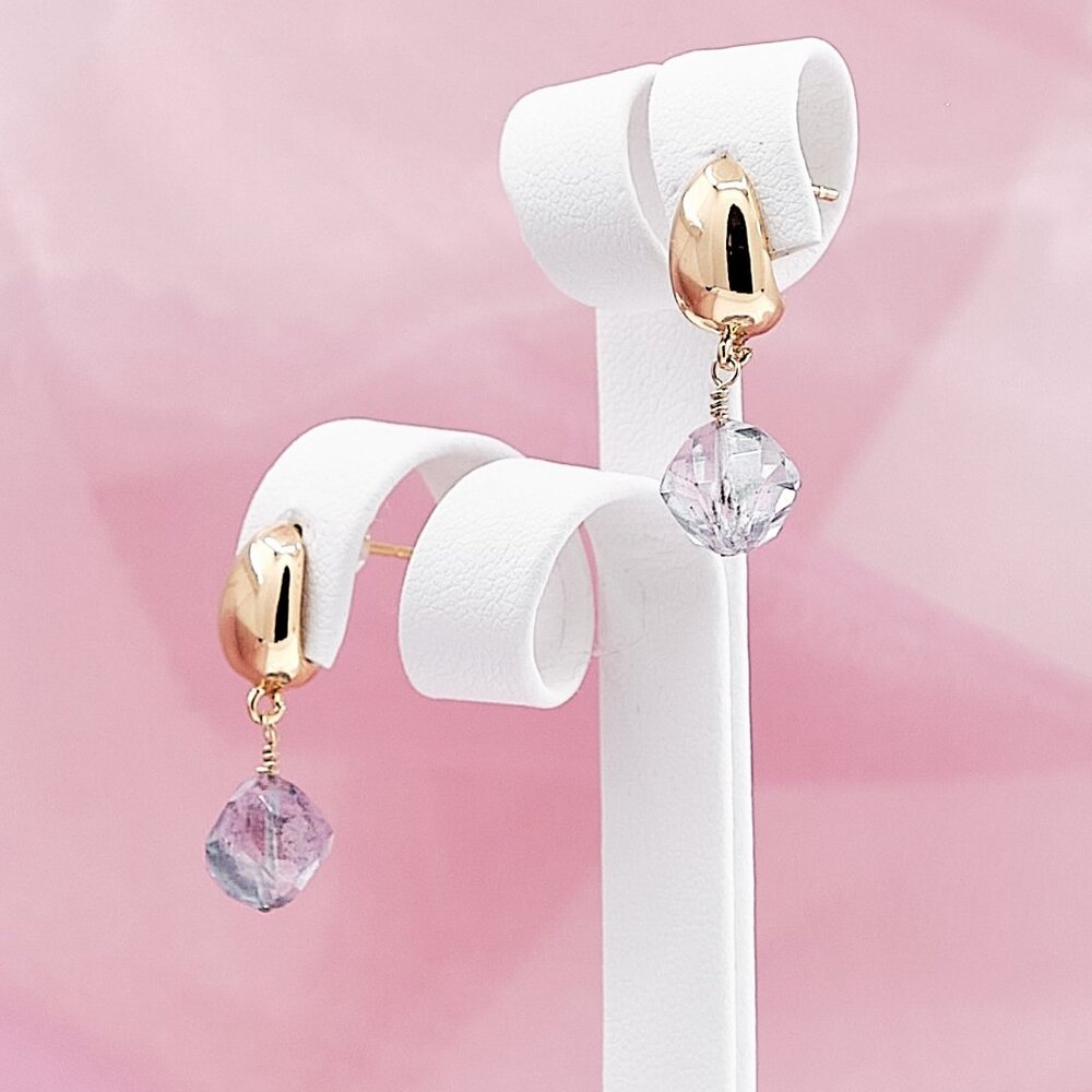 Blue Violet Iolite Drop Earrings, 14K Gold Filled Studs